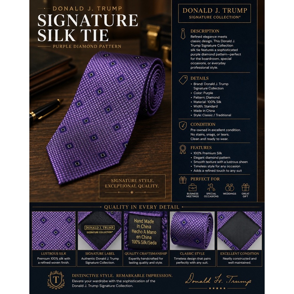 Donald J Trump Signature Collection Purple Diamond Pattern 100% Silk Men's Tie
